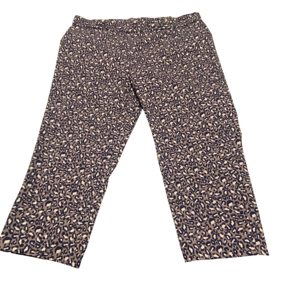 Rafaella Pants - Rafaella Leopard Print Crop Pants Womens 18 Brown Navy Blue Stretch Waist Chic
